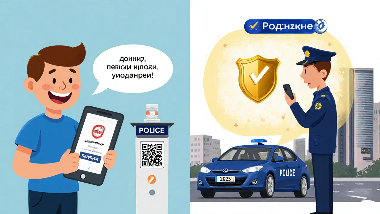 Сравнение: водитель в России покупает синюю карту через приложение, а в Европе — получает одобрение с электронным полисом.