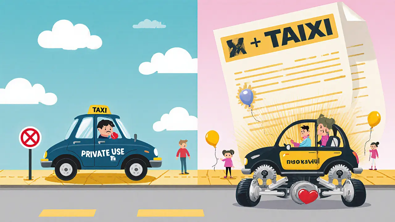 Сравнение машины с пометками &#039;Личное использование&#039; и &#039;Такси&#039; — одна заблокирована, другая сияет.
