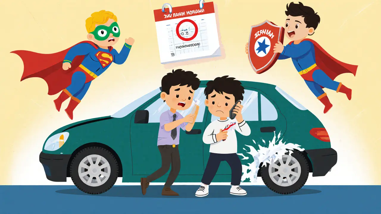 Повреждённый автомобиль с двумя страховыми героями: ОСАГО и КАСКО.