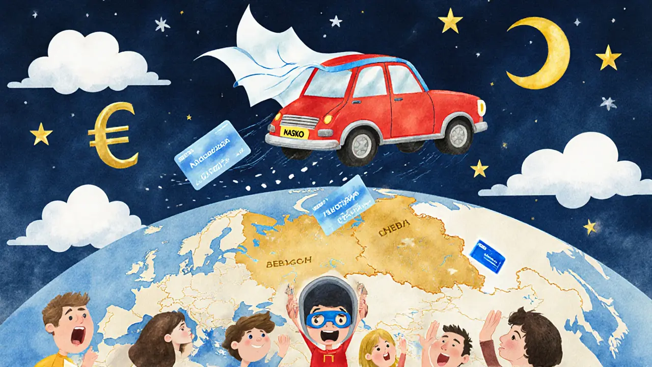 Супермашина раздаёт страховки по карте Евразии, спасая водителей от проблем.