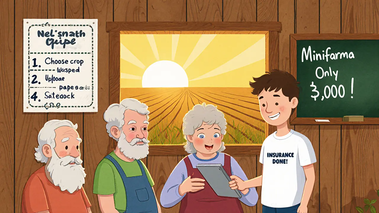 Пожилые фермеры получают помощь с оформлением страховки в сельском центре.