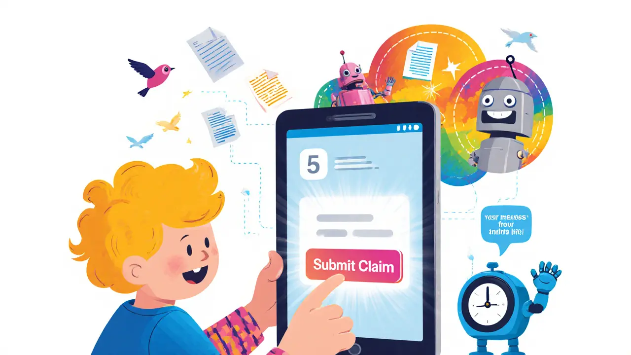 Ребёнок нажимает кнопку на планшете, а роботы мгновенно обрабатывают заявку в волшебном облаке.