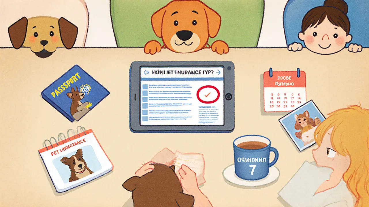 Семья рассматривает цифровой полис страховки для выставки на кухне.