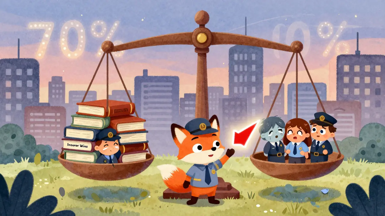 Лисёнок-детектив сравнивает суды страховщика: выигранные дела против клиентов.