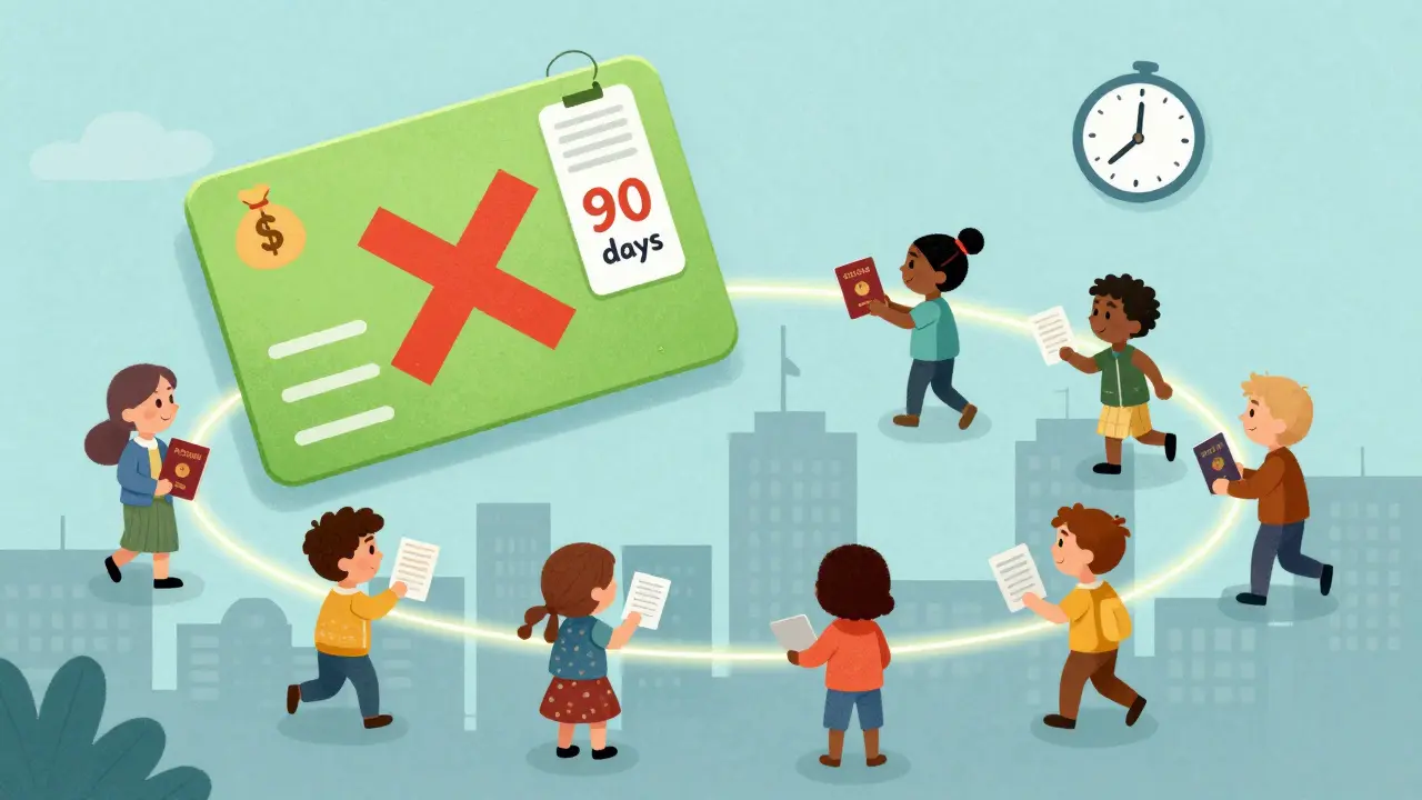 Зелёная карта связана с людьми по всему городу, над ней — запрет на оплату и таймер 90 дней.