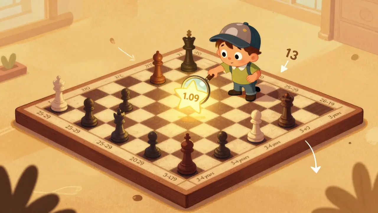 Детская таблица КВС в виде шахматной доски, где один ячейка светится звездой после 3 лет стажа.