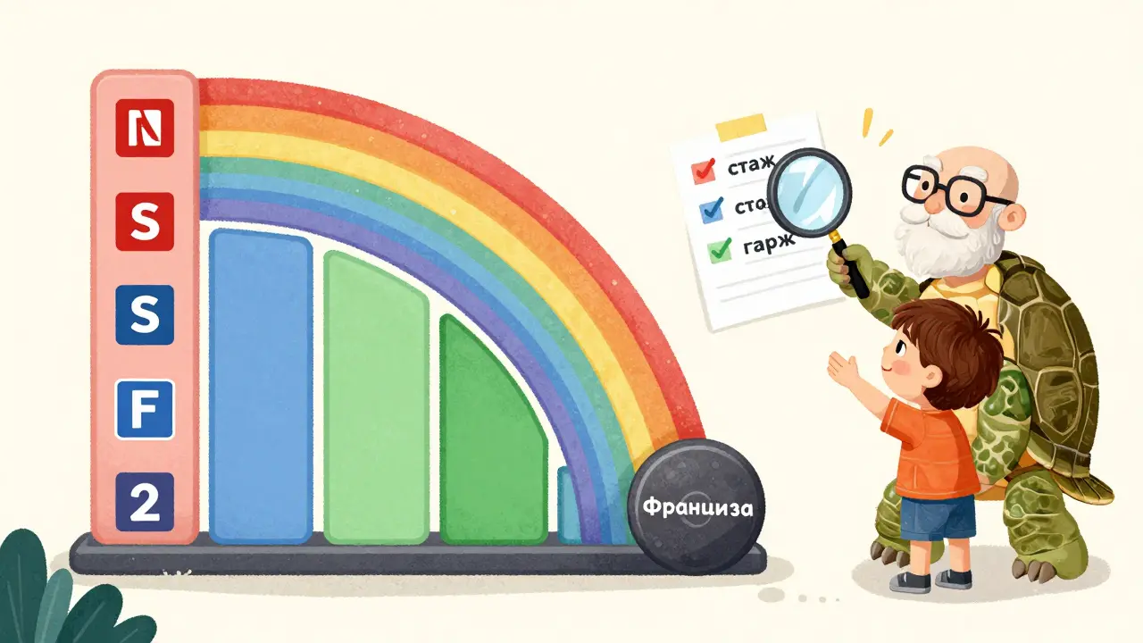 Ребёнок сравнивает пять предложений страховки на радужных весах, мудрая черепаха помогает разобраться.