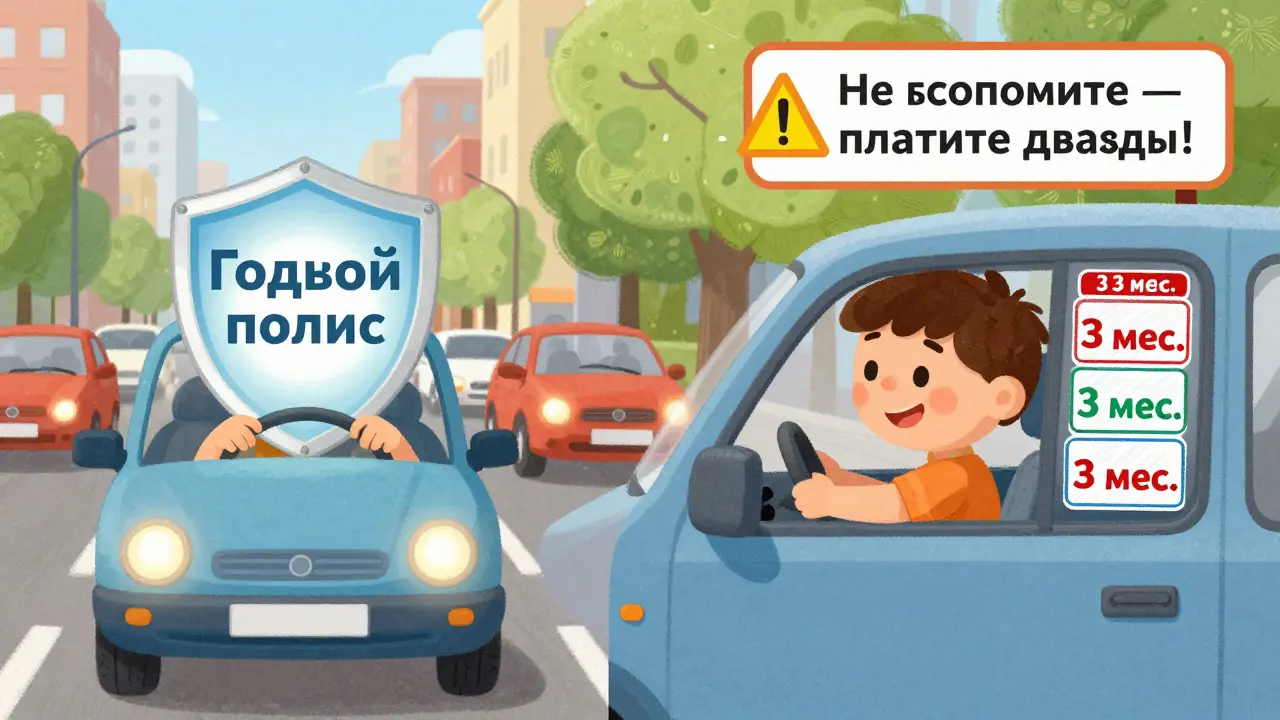 Два варианта страхования: ежедневная поездка с годовым полисом и раз в неделю с тремя короткими полисами.