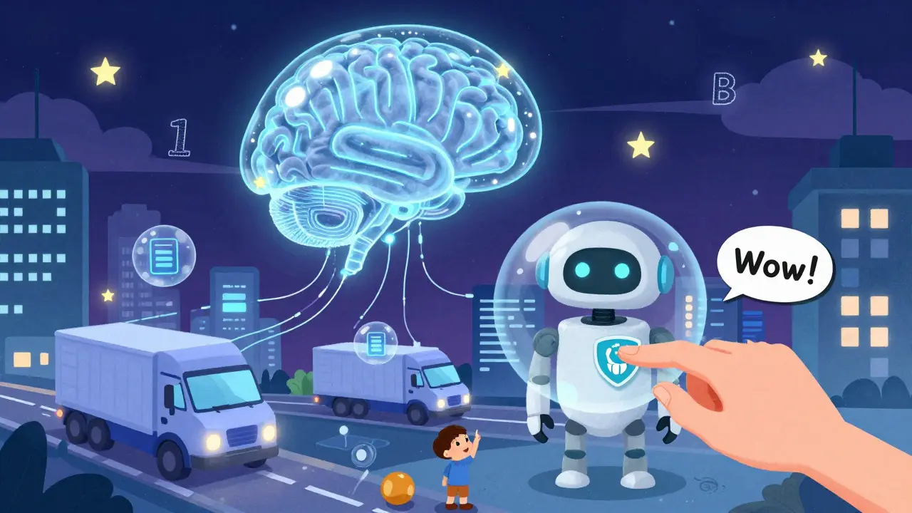 Город будущего, где ИИ автоматически выдает выплаты, а люди доверяют технологии.