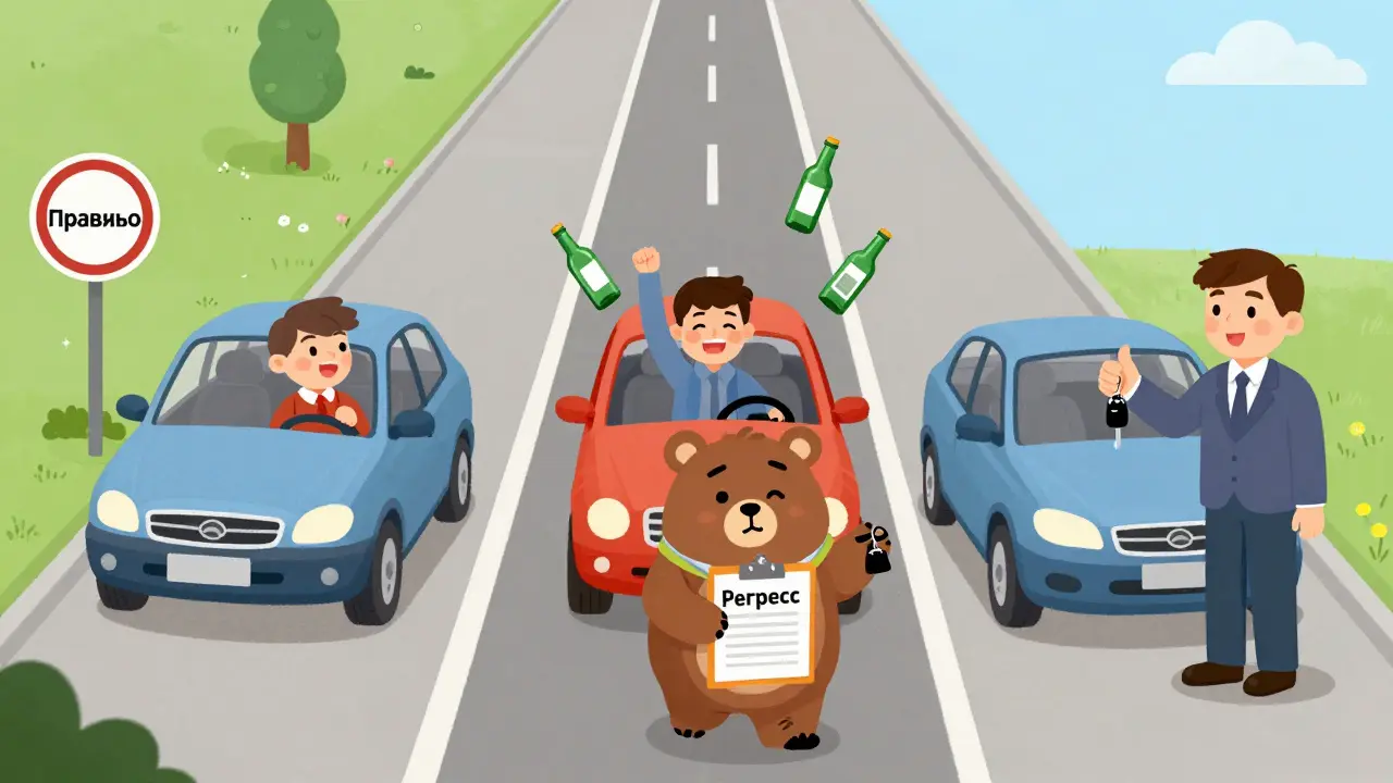 Три пути водителя: один — ответственный, второй — нарушитель, третий — безопасный выбор, изображены в стиле детской книжки.