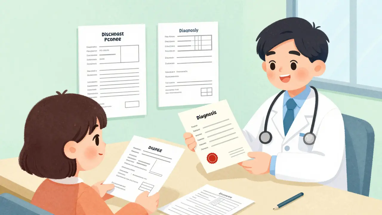 Врач вручает пациенту медицинскую справку с печатью