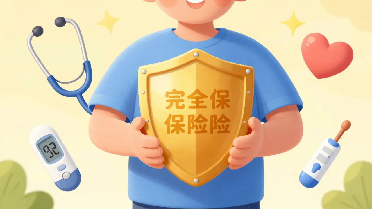 Человек с золотым щитом защиты, окруженный медицинскими символами