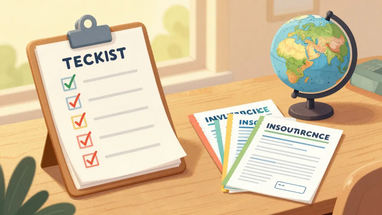 Организованное рабочее место с чеклистом и документами страхования