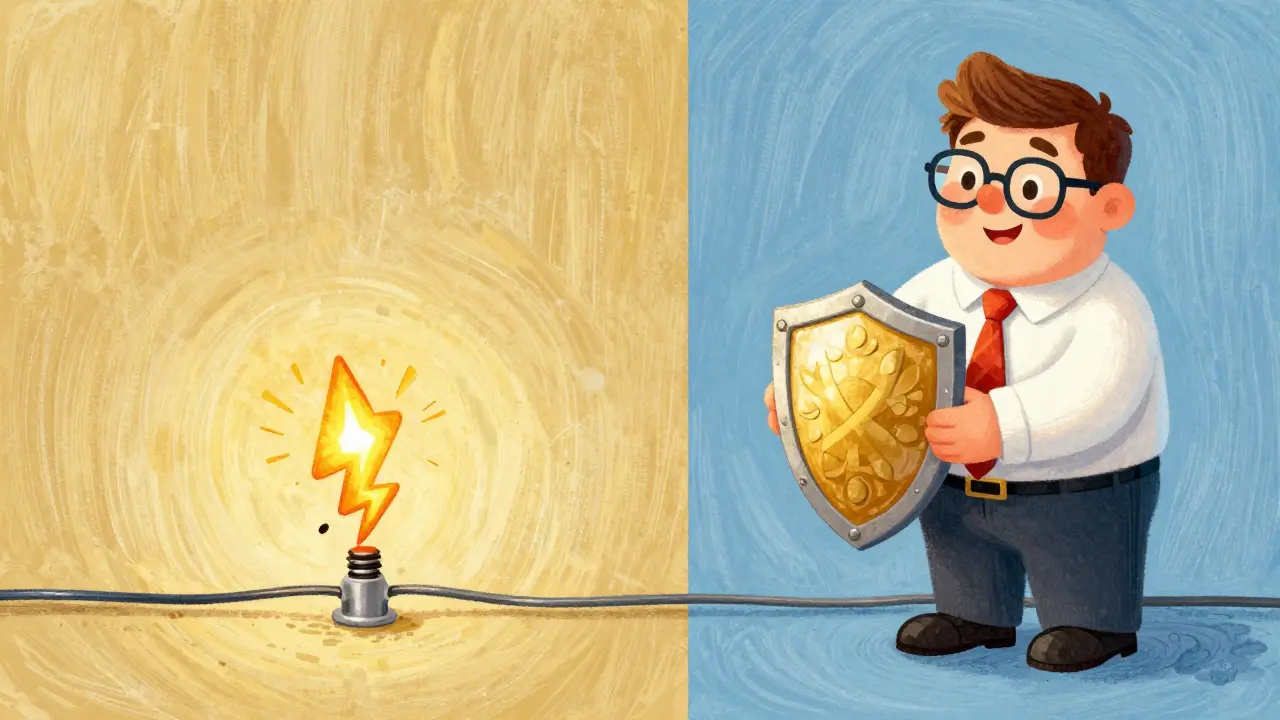Сравнение электрической искры и дружелюбного страхового агента с золотым щитом