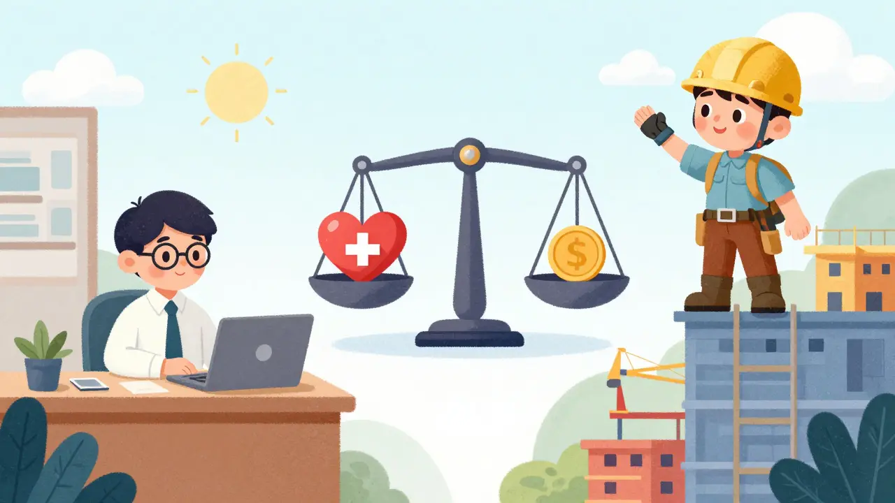 Сравнение офисного работника и строителя на фоне весов страховых рисков