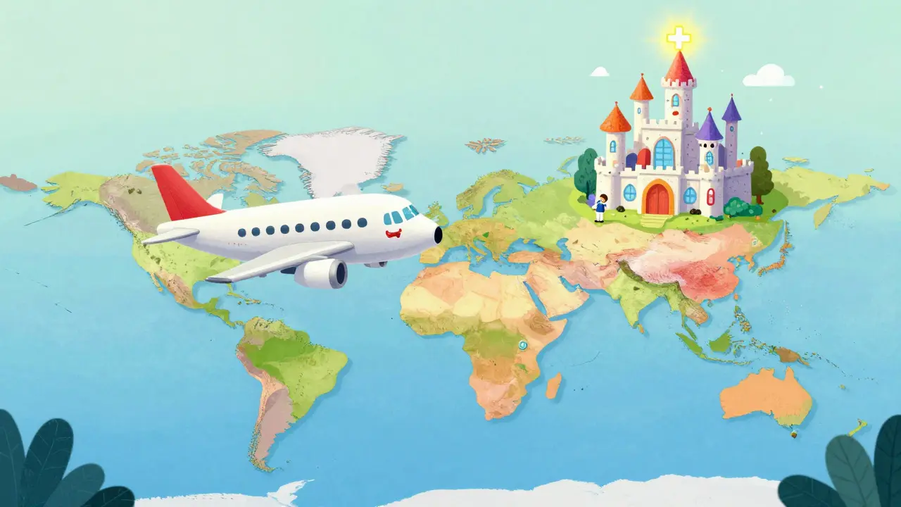 Стилизованный самолет летит к лучшему медицинскому центру мира.